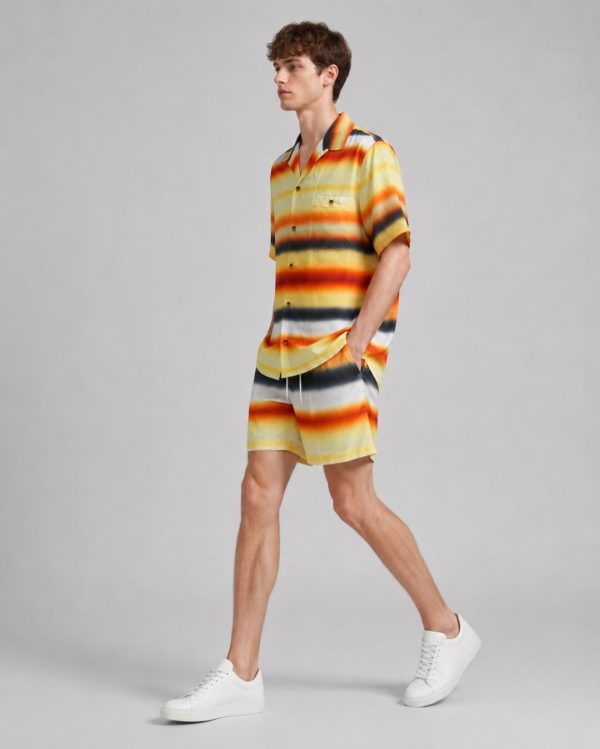 Loewe Fading Stripe Short-Sleeve Shirt- Orange (4) Loewe Fading Stripe Short-Sleeve Shirt- Orange