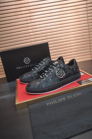 Philipp Plein Camouflage Hexagon Low-Top Sneaker – Black & Grey