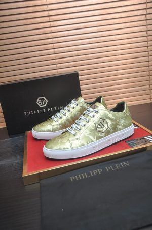 Philipp Plein Camouflage Hexagon Low-Top Sneaker – Olive Gold