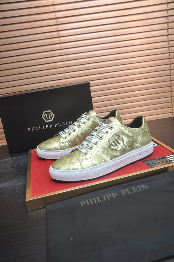 Philipp Plein Camouflage Hexagon Low-Top Sneaker – Olive Gold