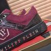 Philipp Plein Croc-Embossed Hexagon Low-Top Sneaker – Burgundy & Black