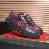 Philipp Plein Croc-Embossed Hexagon Low-Top Sneaker – Burgundy & Black