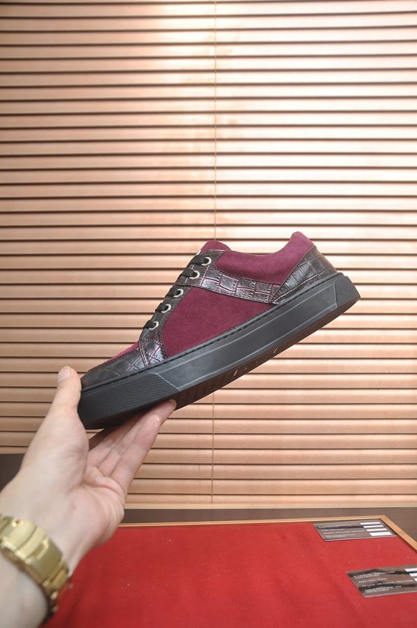 Philipp Plein Croc-Embossed Hexagon Low-Top Sneaker – Burgundy & Black