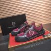 Philipp Plein Croc-Embossed Hexagon Low-Top Sneaker – Burgundy & Black