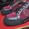 Philipp Plein Croc-Embossed Hexagon Low-Top Sneaker – Burgundy & Black