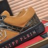 Philipp Plein Croc-Embossed Hexagon Low-Top Sneaker – Camel & Black