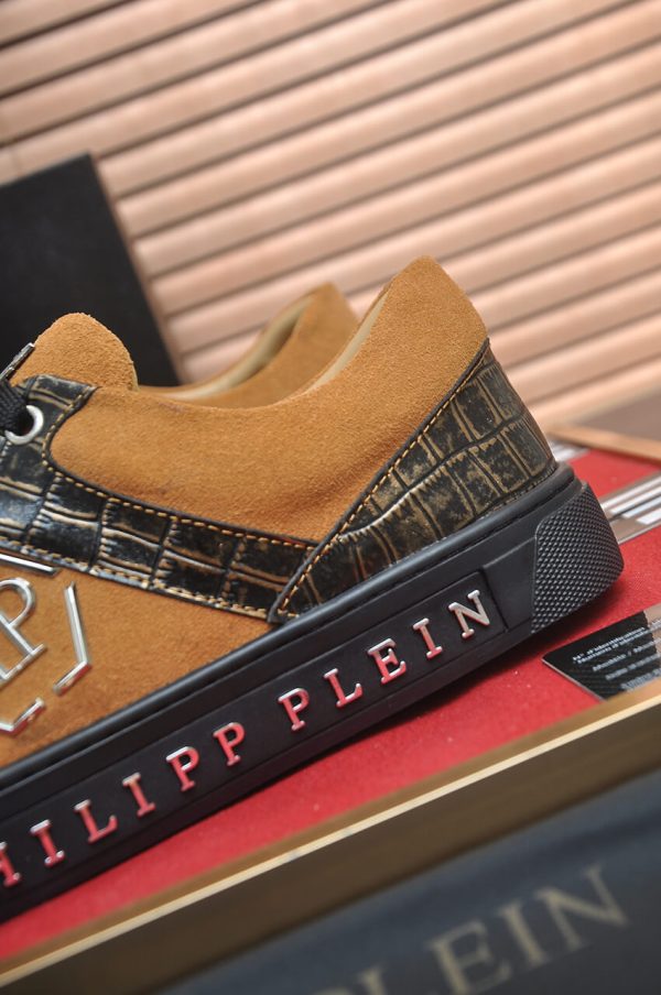 Philipp Plein Croc-Embossed Hexagon Low-Top Sneaker – Camel & Black