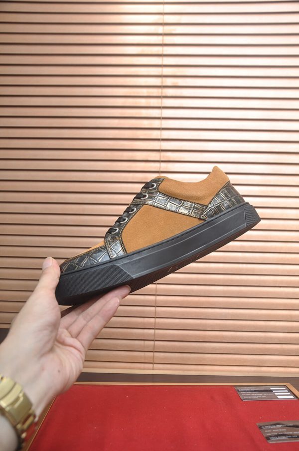 Philipp Plein Croc-Embossed Hexagon Low-Top Sneaker – Camel & Black