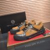Philipp Plein Croc-Embossed Hexagon Low-Top Sneaker – Camel & Black
