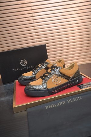 Philipp Plein Croc-Embossed Hexagon Low-Top Sneaker – Camel & Black (4) Philipp Plein Croc-Embossed Hexagon Low-Top Sneaker – Camel & Black
