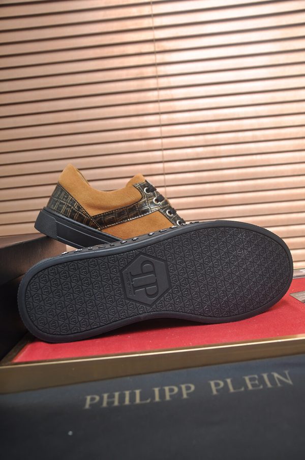 Philipp Plein Croc-Embossed Hexagon Low-Top Sneaker – Camel & Black