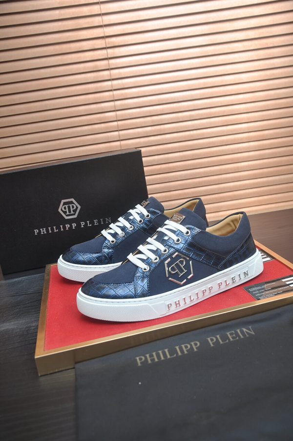 Philipp Plein Croc-Embossed Hexagon Low-Top Sneaker – Navy Blue