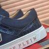 Philipp Plein Croc-Embossed Hexagon Low-Top Sneaker – Navy Blue