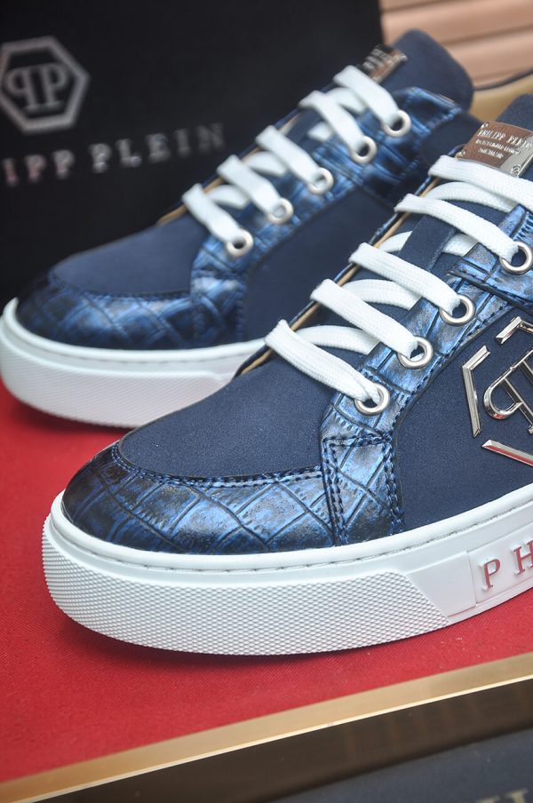Philipp Plein Croc-Embossed Hexagon Low-Top Sneaker – Navy Blue