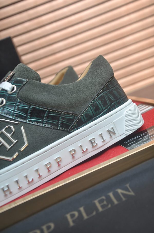 Philipp Plein Croc-Embossed Hexagon Low-Top Sneaker – Olive & Metallic Green