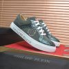 Philipp Plein Croc-Embossed Hexagon Low-Top Sneaker – Olive & Metallic Green
