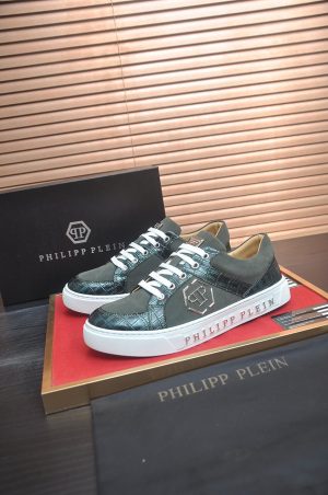 Philipp Plein Croc-Embossed Hexagon Low-Top Sneaker – Olive & Metallic Green (7) Philipp Plein Croc-Embossed Hexagon Low-Top Sneaker – Olive & Metallic Green