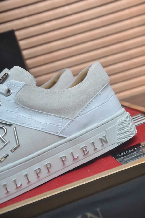 Philipp Plein Croc-Embossed Hexagon Low-Top Sneaker – White