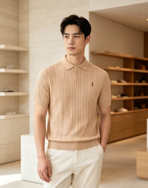 Polo Ralph Lauren Cable-Knit Cotton Polo-Collar Sweater- Beige (1) Polo Ralph Lauren Cable-Knit Cotton Polo-Collar Sweater- Beige