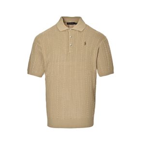 Polo Ralph Lauren Cable-Knit Cotton Polo-Collar Sweater- Beige (8) Polo Ralph Lauren Cable-Knit Cotton Polo-Collar Sweater- Beige