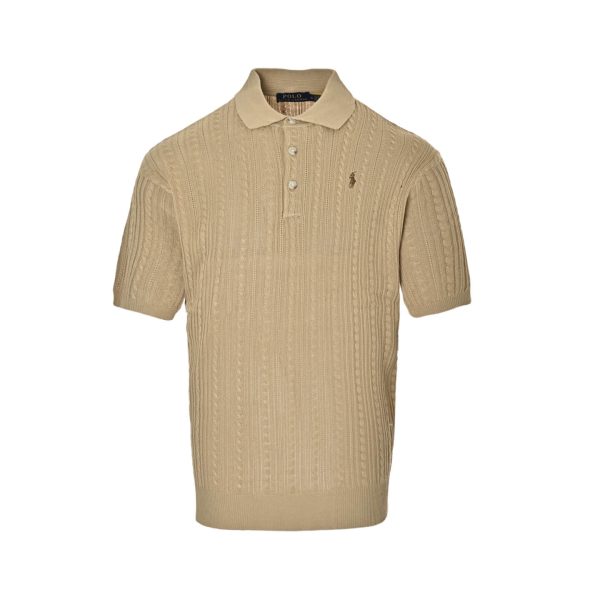 Polo Ralph Lauren Cable-Knit Cotton Polo-Collar Sweater- Beige (8) Polo Ralph Lauren Cable-Knit Cotton Polo-Collar Sweater- Beige