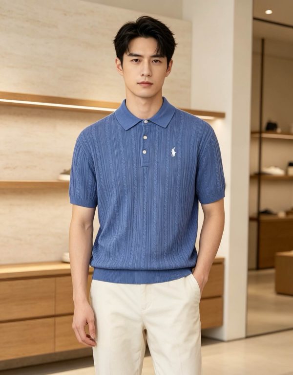 Polo Ralph Lauren Cable-Knit Cotton Polo-Collar Sweater- Blue (4) Polo Ralph Lauren Cable-Knit Cotton Polo-Collar Sweater- Blue