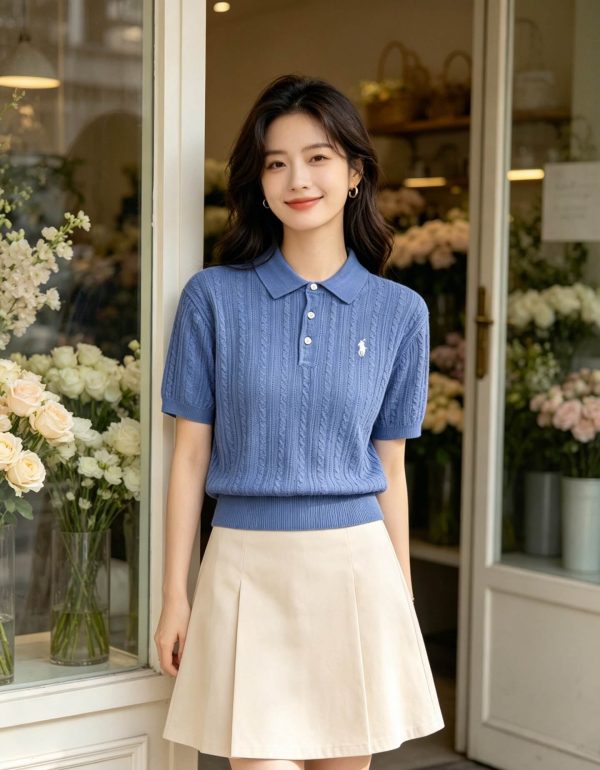 Polo Ralph Lauren Cable-Knit Cotton Polo-Collar Sweater- Blue (5) Polo Ralph Lauren Cable-Knit Cotton Polo-Collar Sweater- Blue