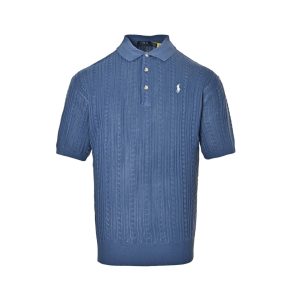 Polo Ralph Lauren Cable-Knit Cotton Polo-Collar Sweater- Blue (8) Polo Ralph Lauren Cable-Knit Cotton Polo-Collar Sweater- Blue