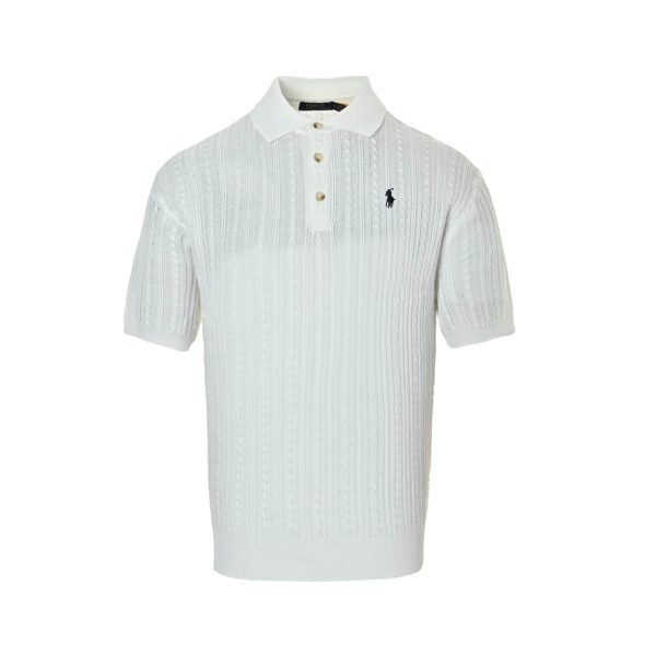Polo Ralph Lauren Cable-Knit Cotton Polo-Collar Sweater- White (10) Polo Ralph Lauren Cable-Knit Cotton Polo-Collar Sweater- White