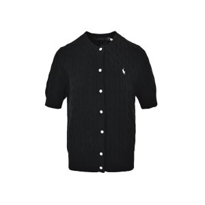 Polo Ralph Lauren Cable-Knit Cotton Short-Sleeve Cardigan- Black (9) Polo Ralph Lauren Cable-Knit Cotton Short-Sleeve Cardigan- Black