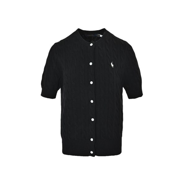 Polo Ralph Lauren Cable-Knit Cotton Short-Sleeve Cardigan- Black (9) Polo Ralph Lauren Cable-Knit Cotton Short-Sleeve Cardigan- Black