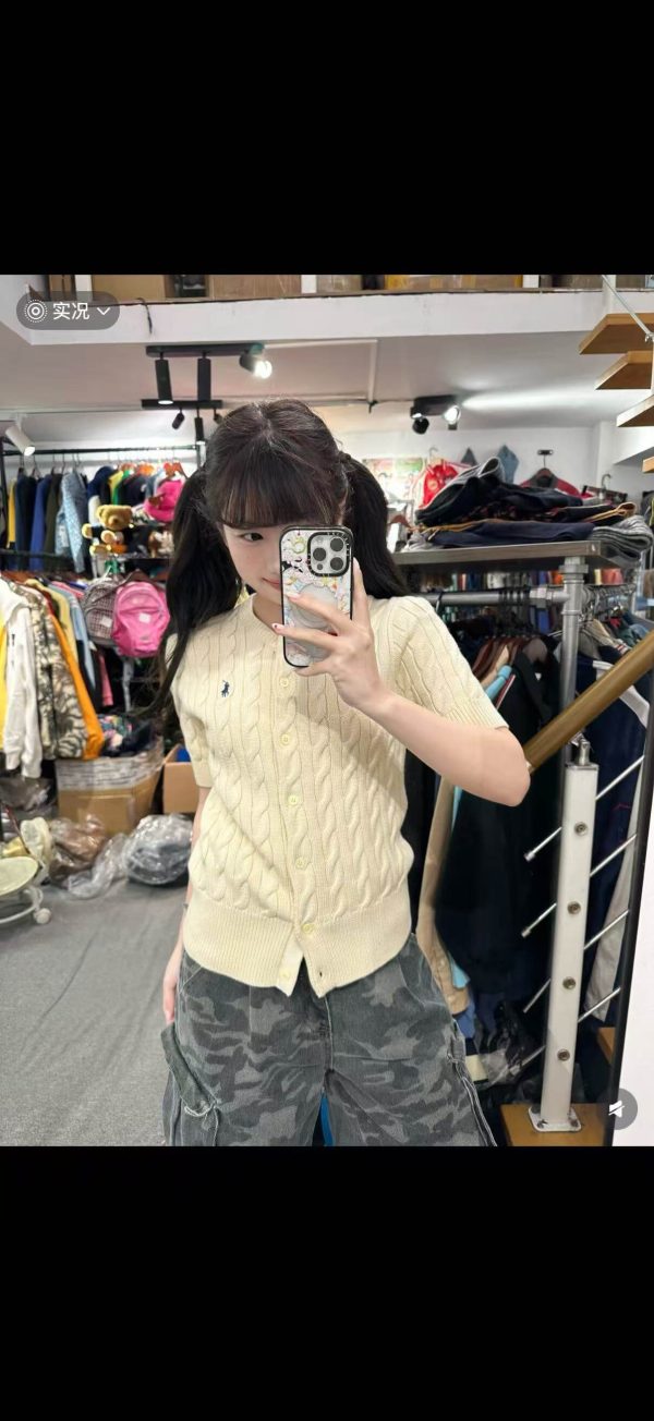 Polo Ralph Lauren Cable-Knit Cotton Short-Sleeve Cardigan- Cream (2) Polo Ralph Lauren Cable-Knit Cotton Short-Sleeve Cardigan- Cream