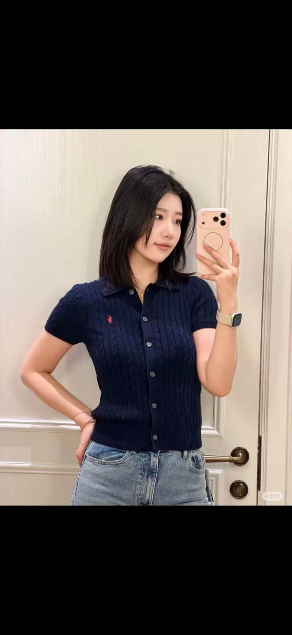 Polo Ralph Lauren Cable-Knit Cotton Short-Sleeve Cardigan- Navy Blue