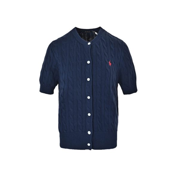 Polo Ralph Lauren Cable-Knit Cotton Short-Sleeve Cardigan- Navy Blue
