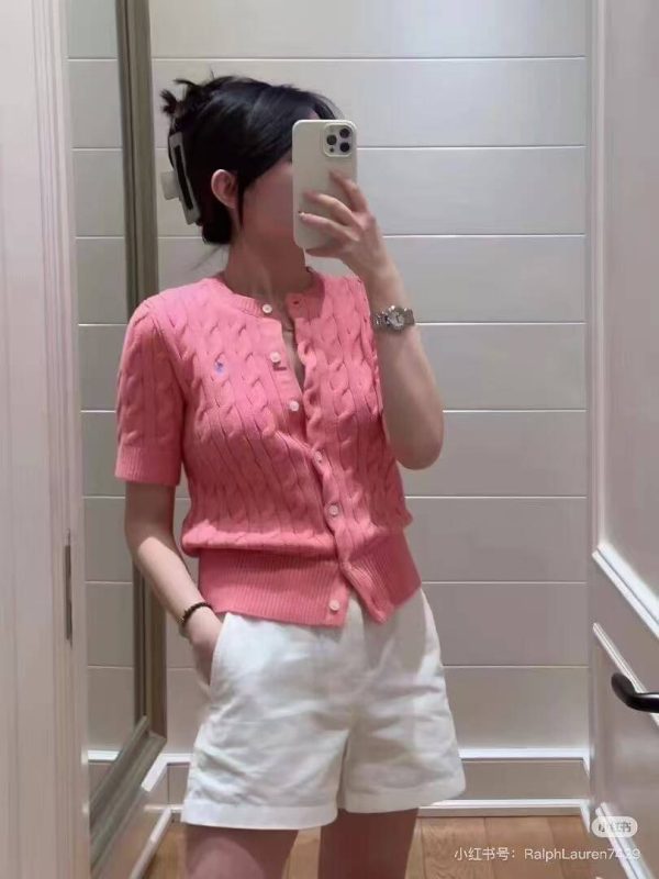 Polo Ralph Lauren Cable-Knit Cotton Short-Sleeve Cardigan- Pale Pink
