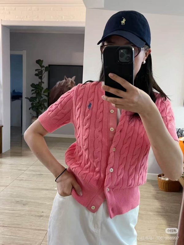 Polo Ralph Lauren Cable-Knit Cotton Short-Sleeve Cardigan- Pale Pink