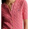 Polo Ralph Lauren Cable-Knit Cotton Short-Sleeve Cardigan- Pale Pink
