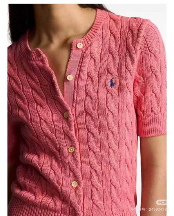 Polo Ralph Lauren Cable-Knit Cotton Short-Sleeve Cardigan- Pale Pink