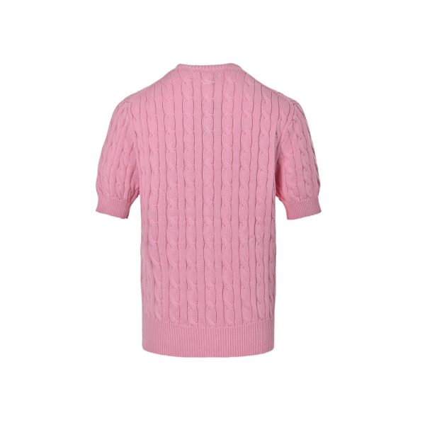 Polo Ralph Lauren Cable-Knit Cotton Short-Sleeve Cardigan- Pale Pink