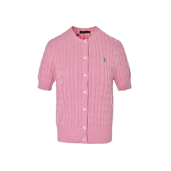Polo Ralph Lauren Cable-Knit Cotton Short-Sleeve Cardigan- Pale Pink