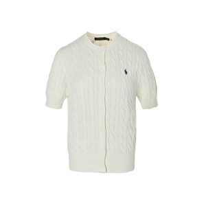 Polo Ralph Lauren Cable-Knit Cotton Short-Sleeve Cardigan- White (9) Polo Ralph Lauren Cable-Knit Cotton Short-Sleeve Cardigan- White