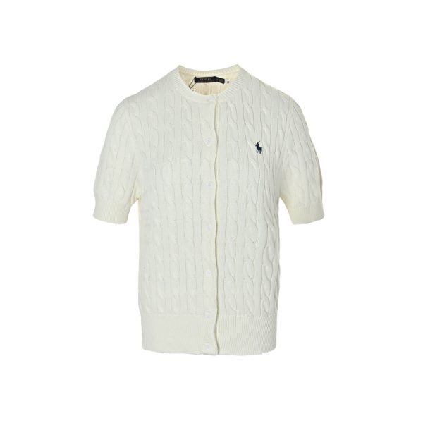 Polo Ralph Lauren Cable-Knit Cotton Short-Sleeve Cardigan- White