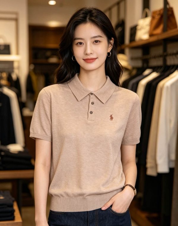 Polo Ralph Lauren Cotton Polo-Collar Knit Shirt- Camel Melange