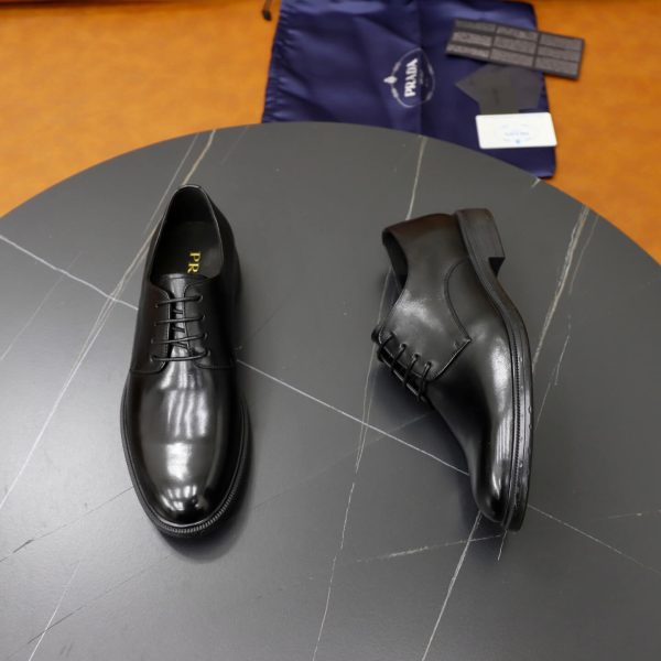 Prada Brushed Leather Derby Shoes – Classic Black (8) Prada Brushed Leather Derby Shoes – Classic Black