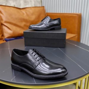 Prada Brushed Leather Derby Shoes – Classic Black (9) Prada Brushed Leather Derby Shoes – Classic Black