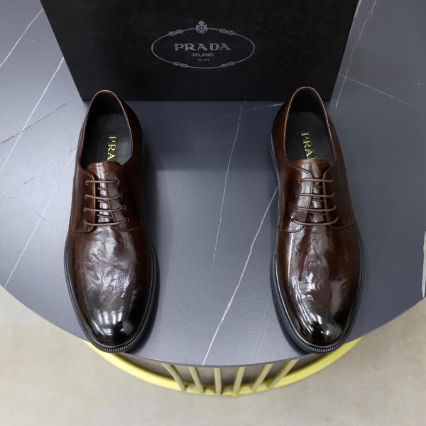 Prada Brushed Leather Derby Shoes – Fumè Brown (1) Prada Brushed Leather Derby Shoes – Fumè Brown