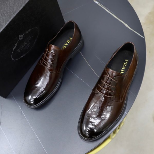 Prada Brushed Leather Derby Shoes – Fumè Brown (5) Prada Brushed Leather Derby Shoes – Fumè Brown