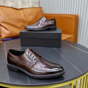 Prada Brushed Leather Derby Shoes – Fumè Brown