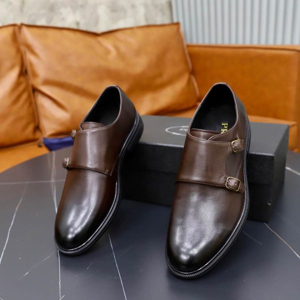 Prada Brushed Leather Double Monk Strap Shoes – Fumè Brown (1) Prada Brushed Leather Double Monk Strap Shoes – Fumè Brown