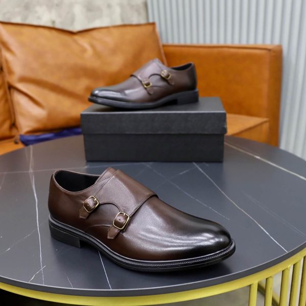Prada Brushed Leather Double Monk Strap Shoes – Fumè Brown (2) Prada Brushed Leather Double Monk Strap Shoes – Fumè Brown